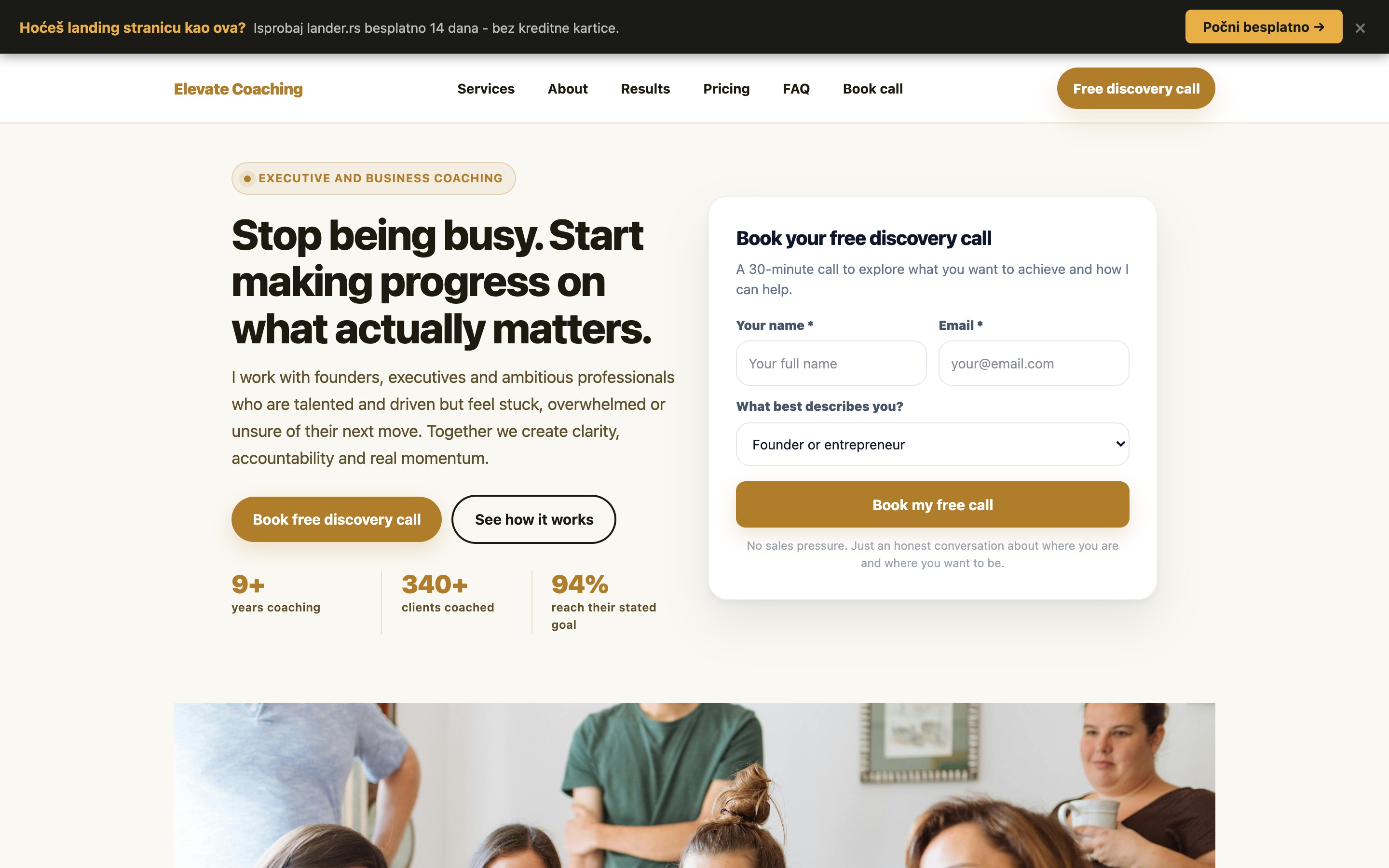 Business coach landing page