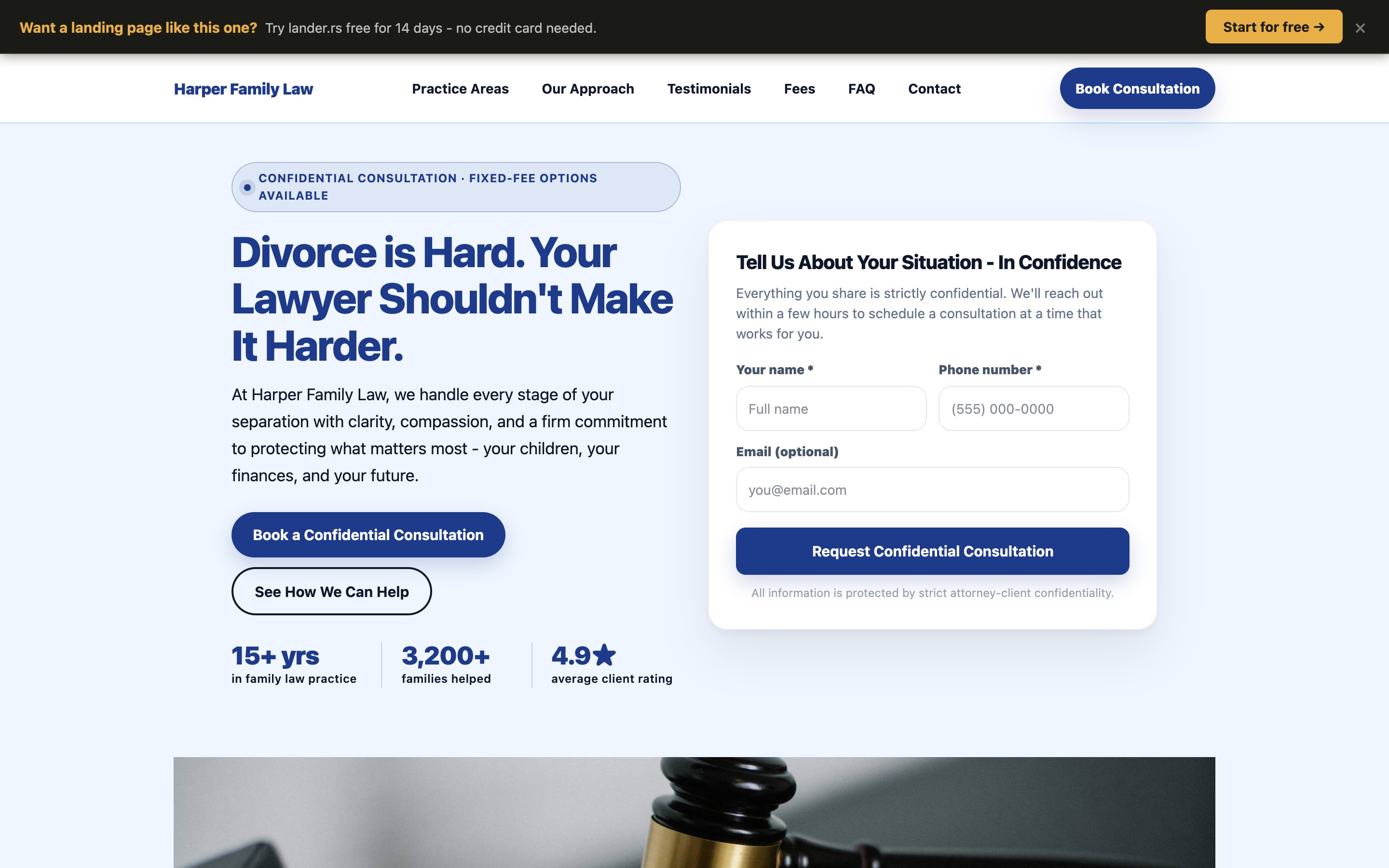Divorce lawyer landing page example