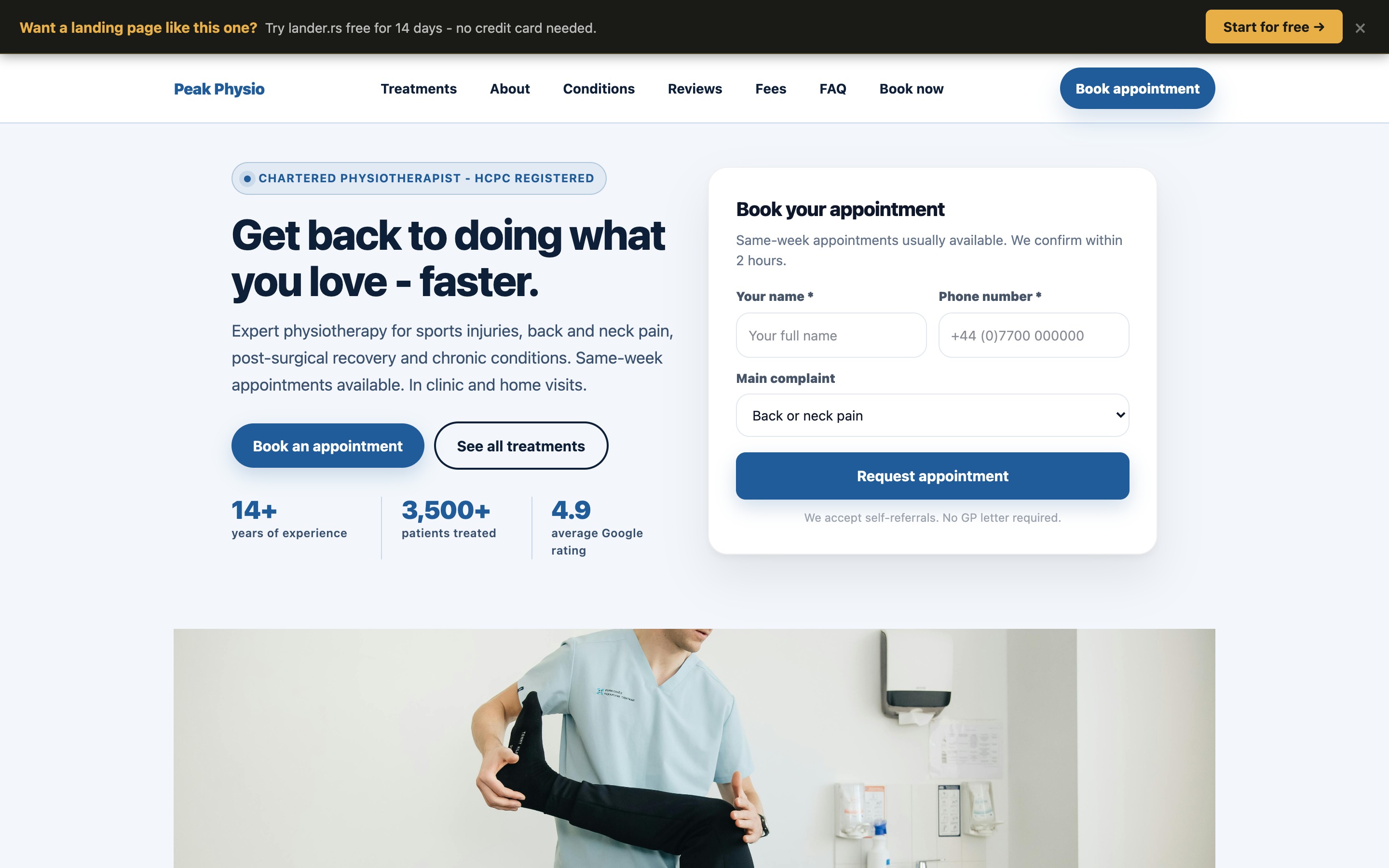 Physiotherapist landing page