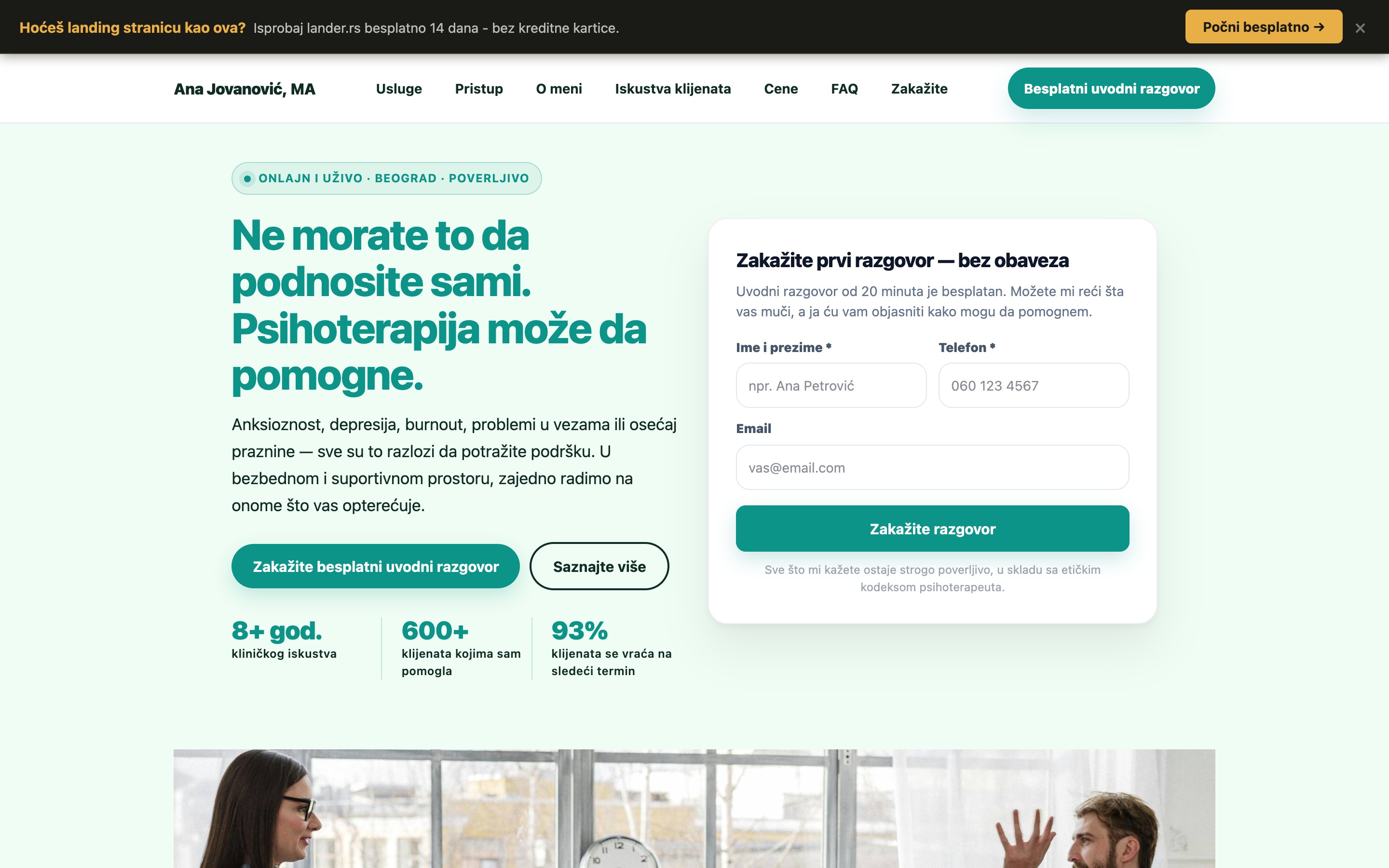 Primer sajta za psihoterapeuta