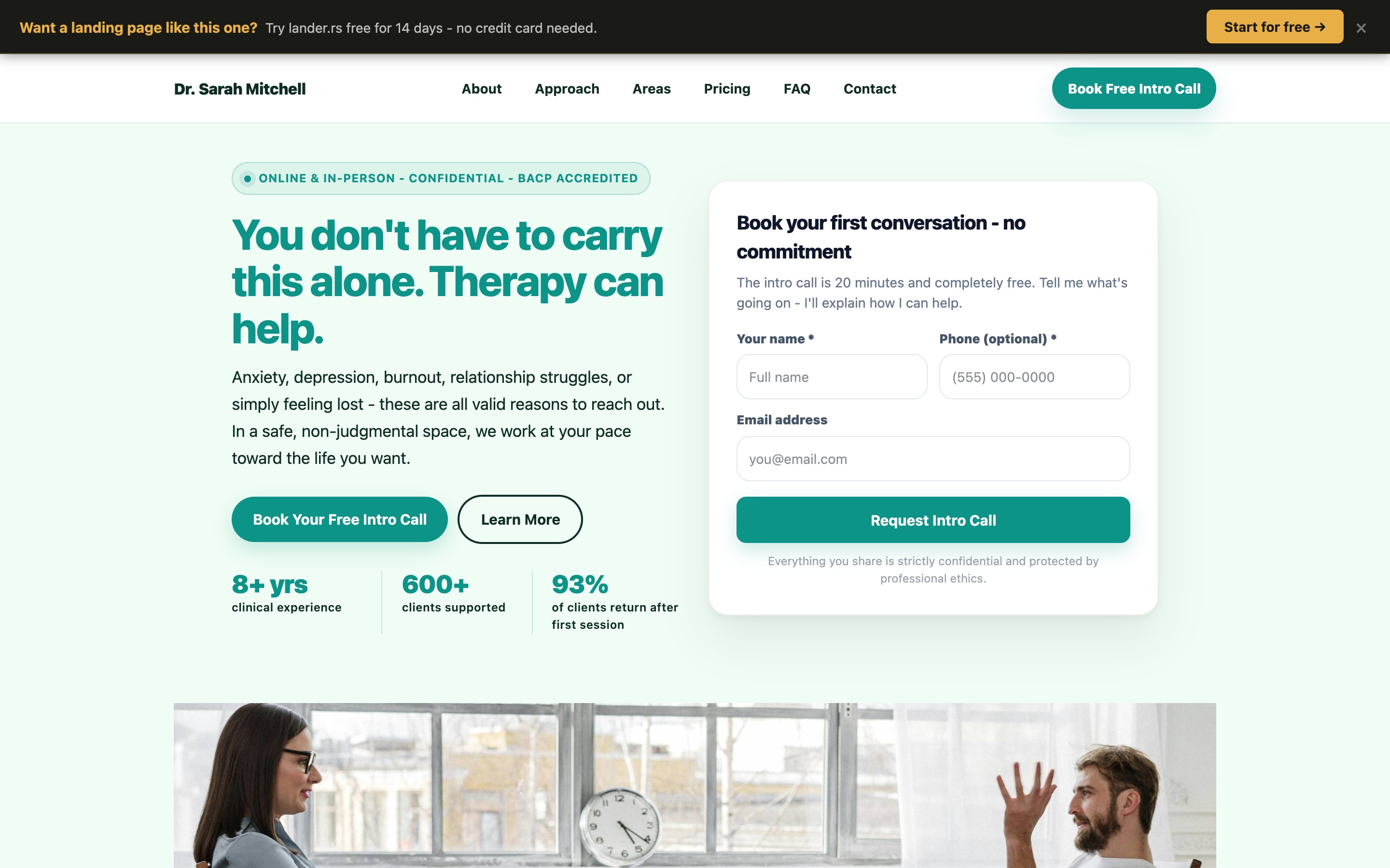 Psychotherapist landing page