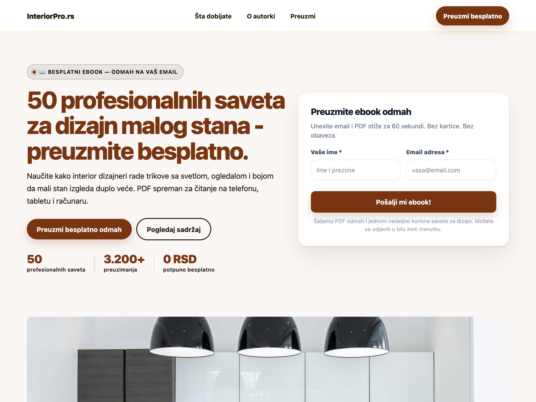 Ebook Dizajn Enterijera landing page