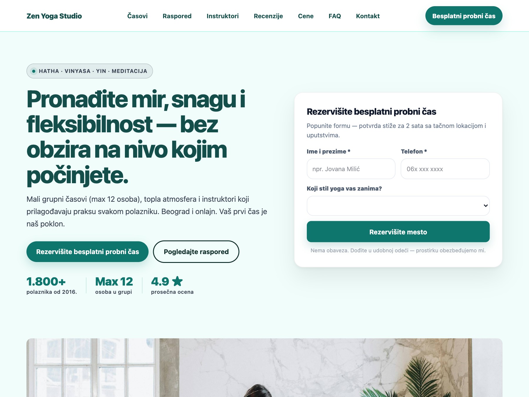 Yoga Studio landing page